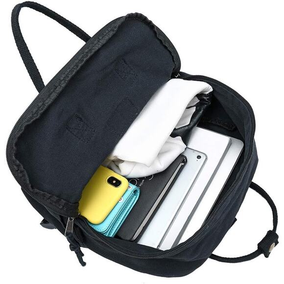 Black Canvas DogBrut Backpack with Front Zip Pocket Casual Style Lightweight - Picture 3 of 6